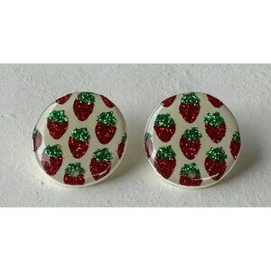 Fashion Jewelry Strawberry Pattern Round Earrings 1" Diameter (SEE PHOTOS)